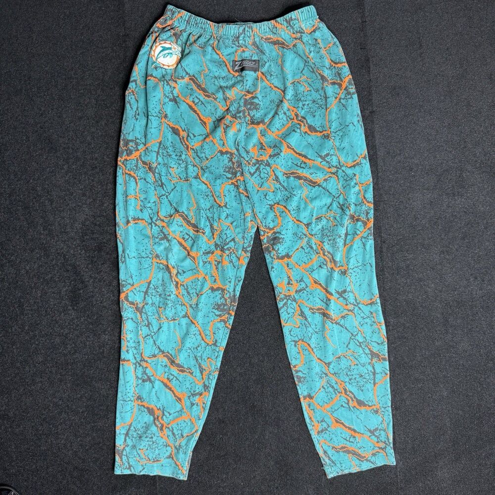 Vintage Zubaz Miami Dolphins Pants Small NFL Made USA Teal Orange 90s Football